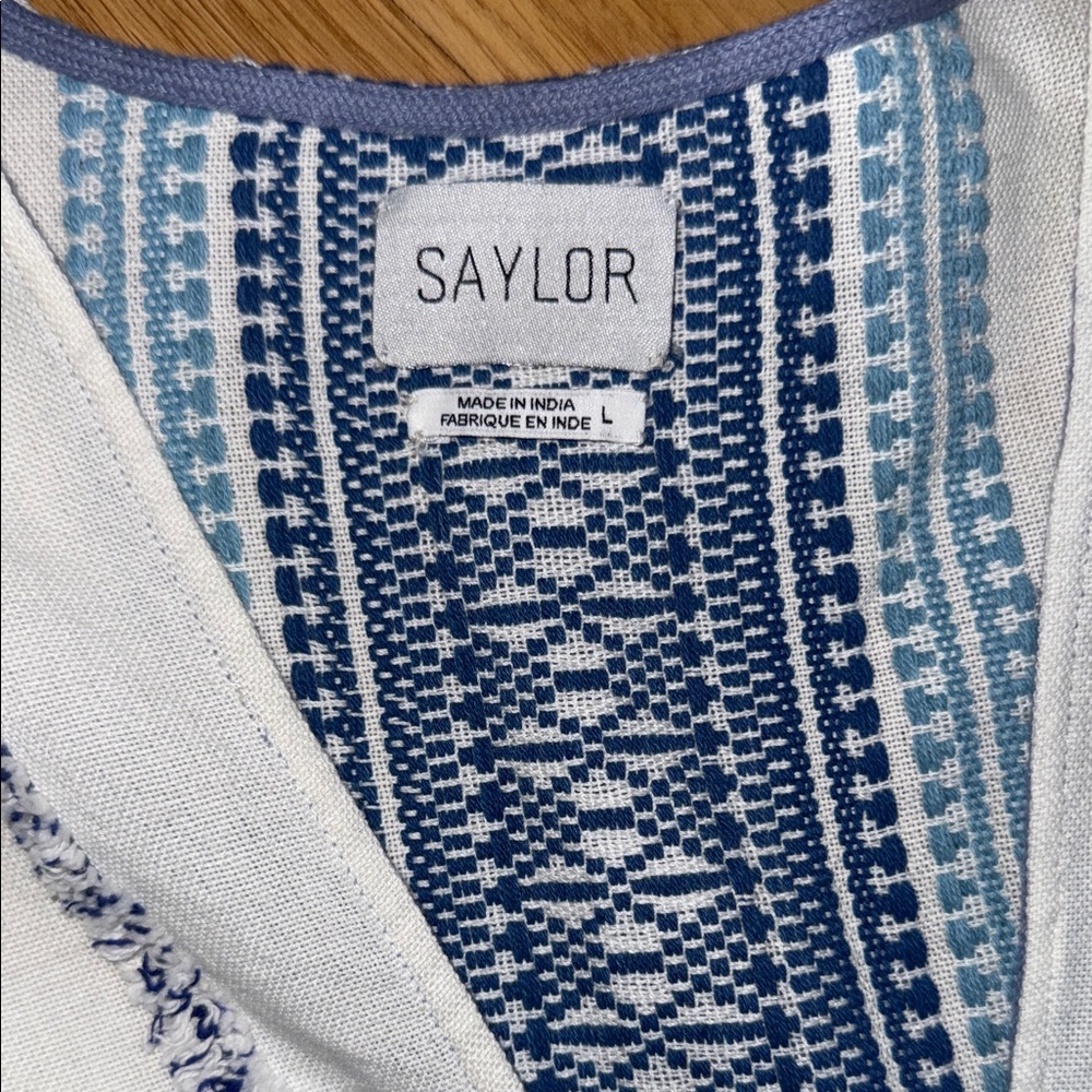 Saylor X Revovle White blue ruffle sleeve midi dress Coastal Midi Boho Size L - Picture 6 of 12